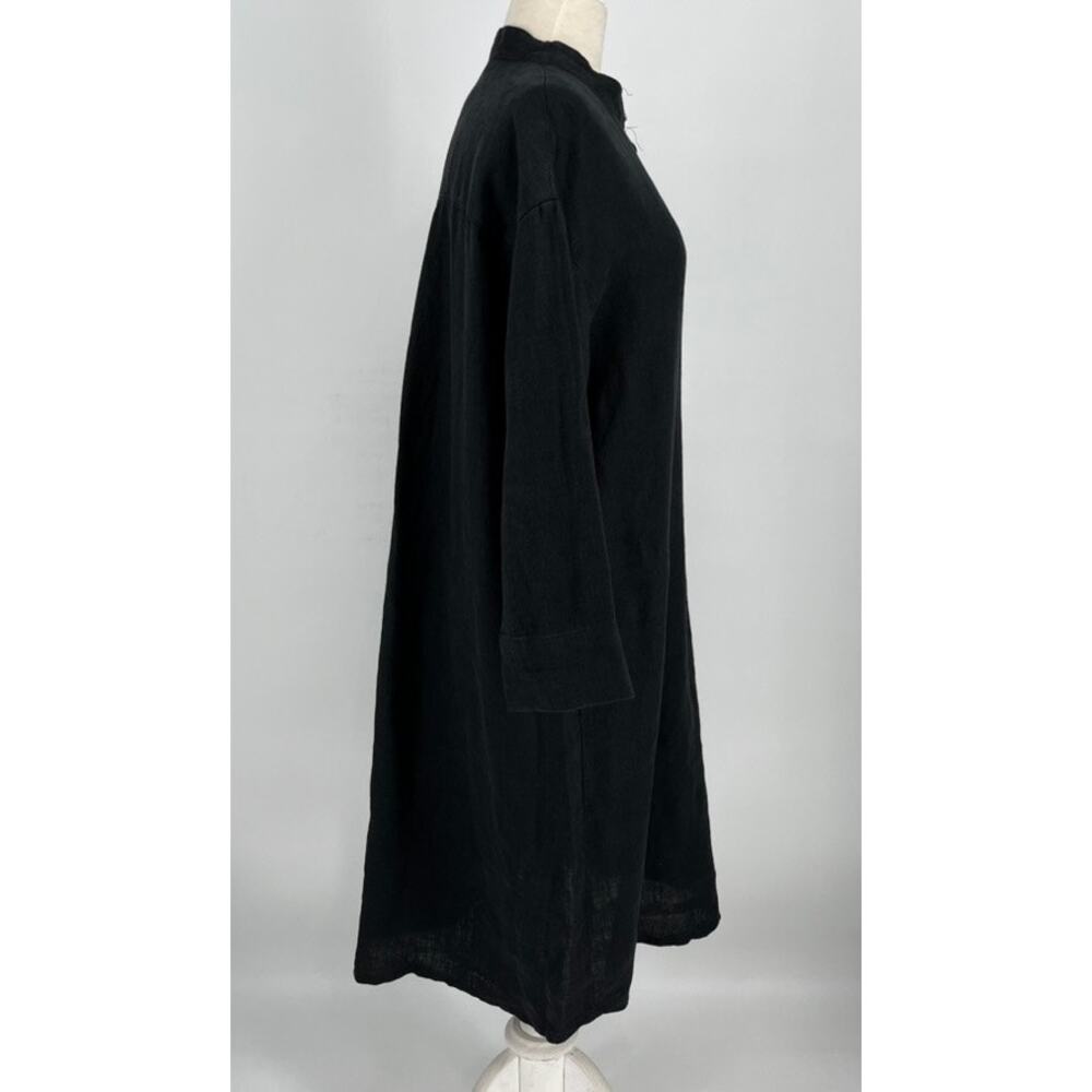 Artemesia Linen Dress Long Sleeve Medium Black USA Made - Picture 4 of 8
